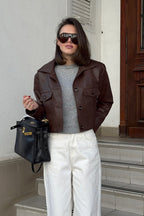 Loose Fit Retro Leather Jacket image 1
