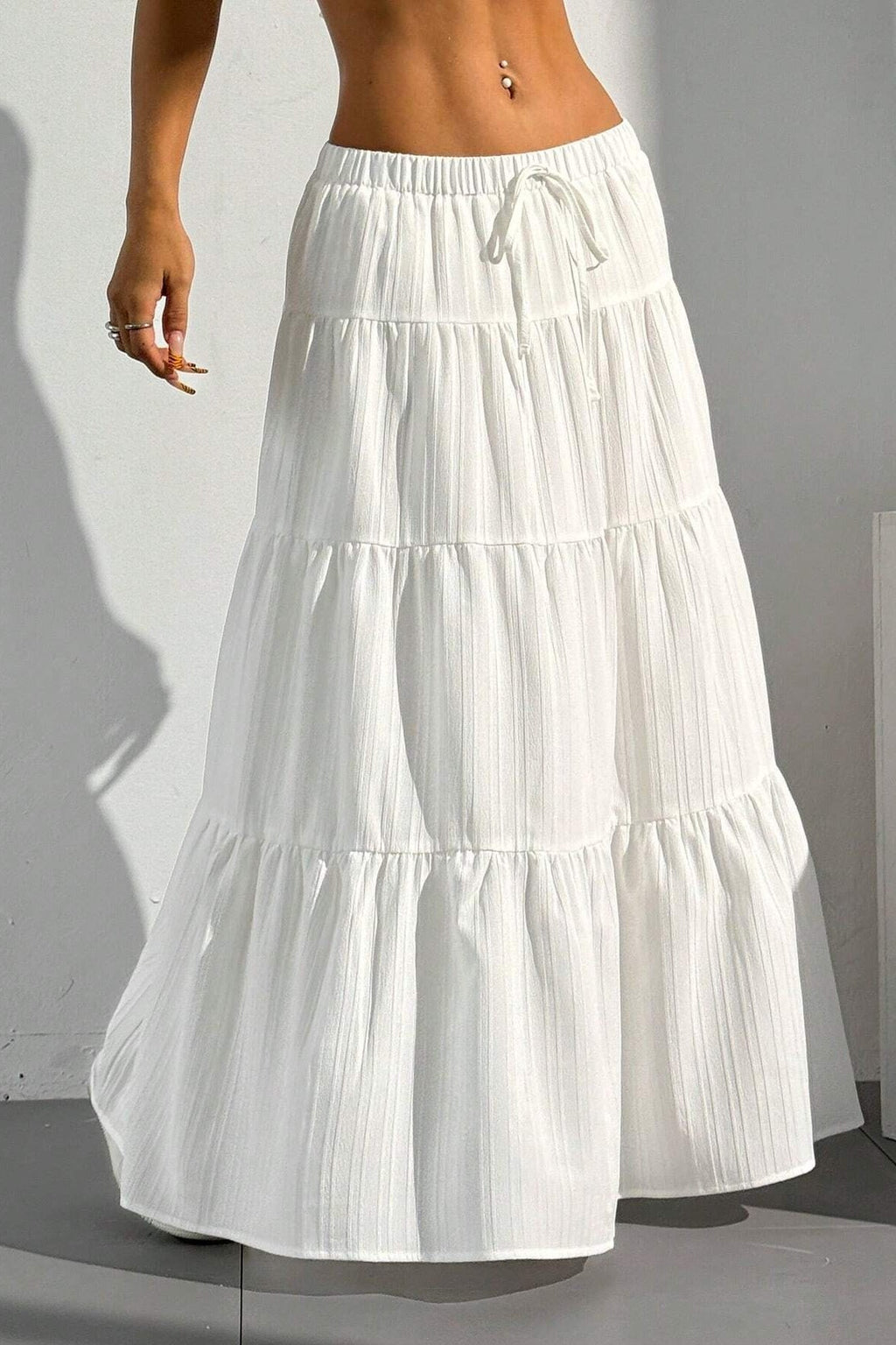 White Tie Waist A-Line Maxi Skirt image 2