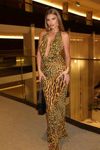 Slim Fit Leopard Cowl Backless Maxi Dress image 5
