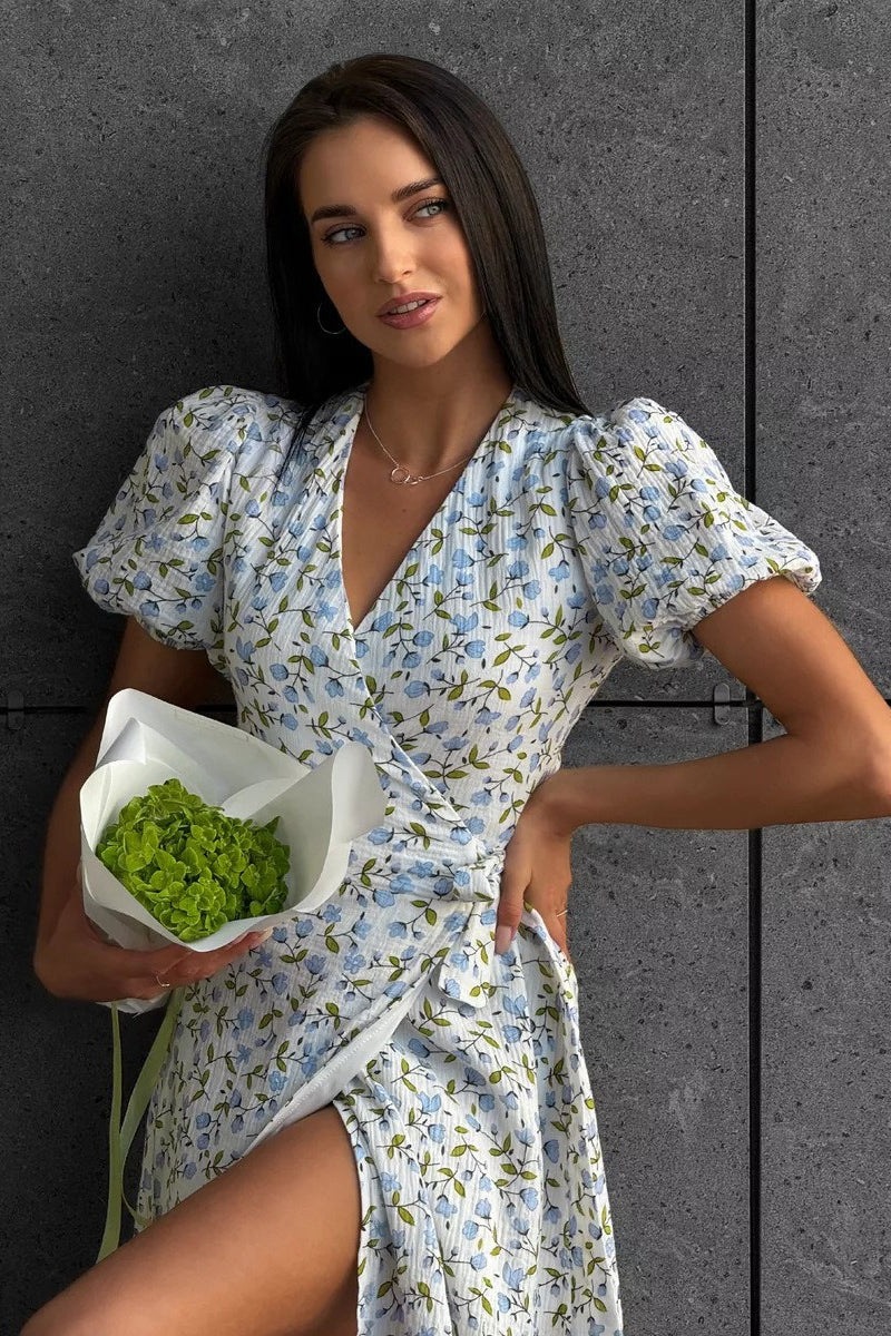 Printed Puff Sleeve Cotton Midi Dress image 4