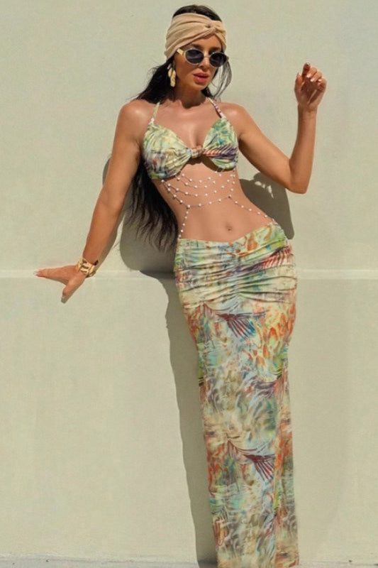 Vacation Halter Open Back Slinky Maxi Dress image 6