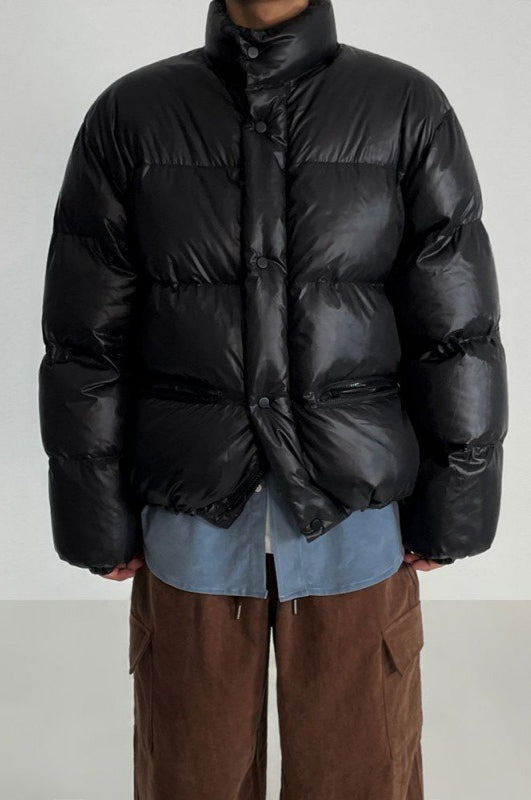 Classic Collar Cropped Solid Puffer Jacket image 3