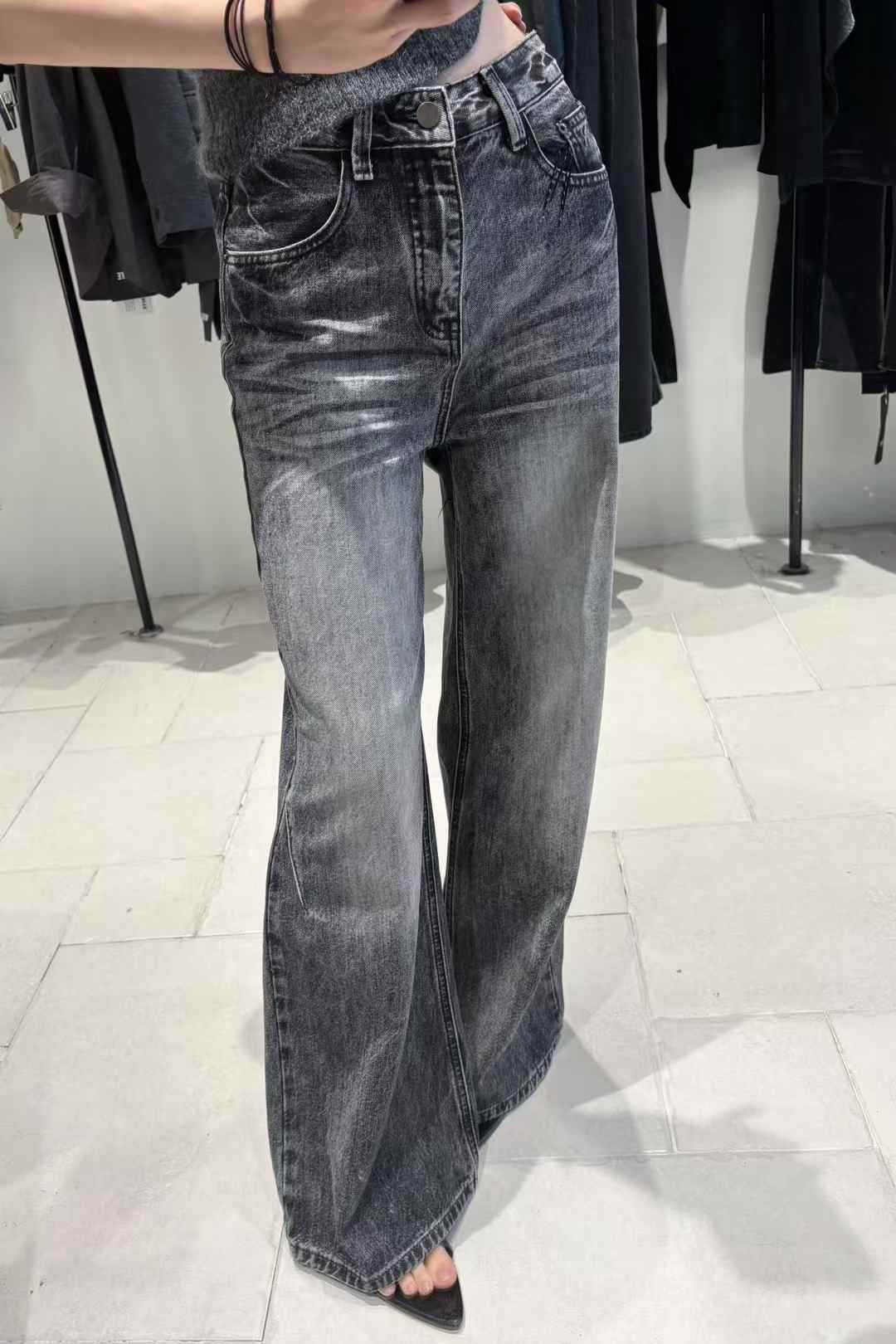Vintage Washed Straight Wide Leg Jeans image 1