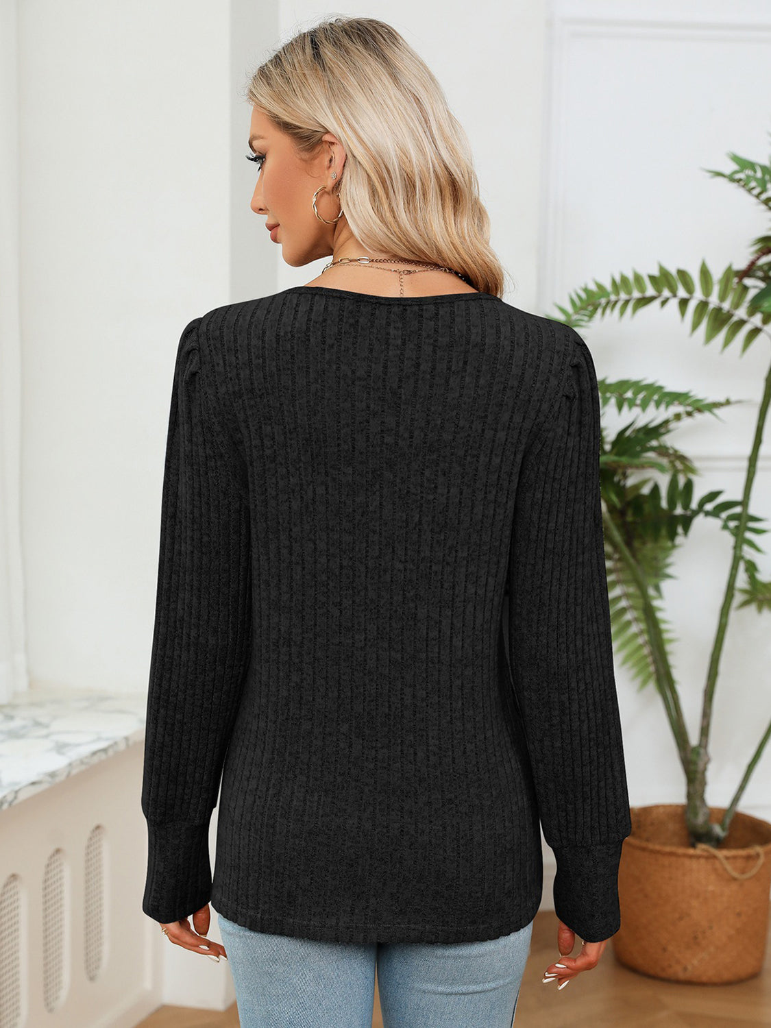 Rosalie Lace Ribbed Blouse detail view styled for Avrienne