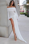 Sexy Off Shoulder Cutout Flare Sleeve Fitted Sash Maxi Dress image 1