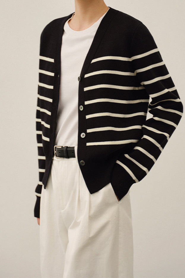 Knit Striped V Neck Colorblock Cardigan image 6