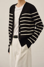 Knit Striped V Neck Colorblock Cardigan image 6