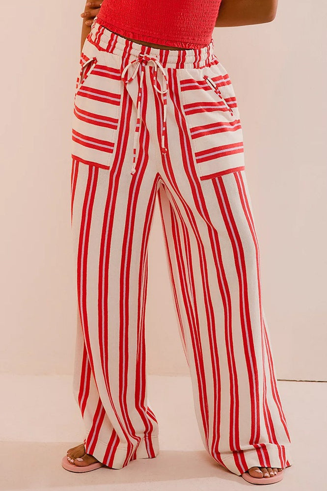 Beach Style Striped Drawstring Wide Leg Pants image 13