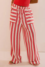 Beach Style Striped Drawstring Wide Leg Pants image 13