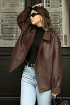 Vintage Brown Leather Blazer Coat image 2