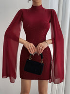 Rhinestone Spliced Round Neck Slim Fit Mini Dress image 10