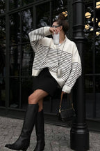 Striped Zip-Front Polo Knit Sweater image 4