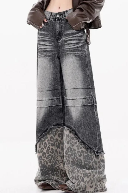 Patchwork Leopard Wide Leg Jeans image 9