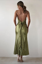 Satin Backless Tie Party Dress image 16