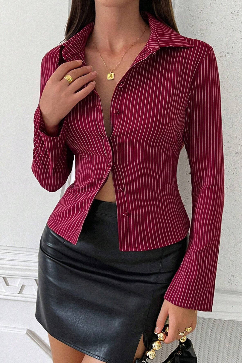 Collared Flared Sleeve Button Front Shirt Blouse image 3
