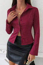 Collared Flared Sleeve Button Front Shirt Blouse image 3
