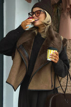 Brown Faux Fur Loose Fit Coat image 2