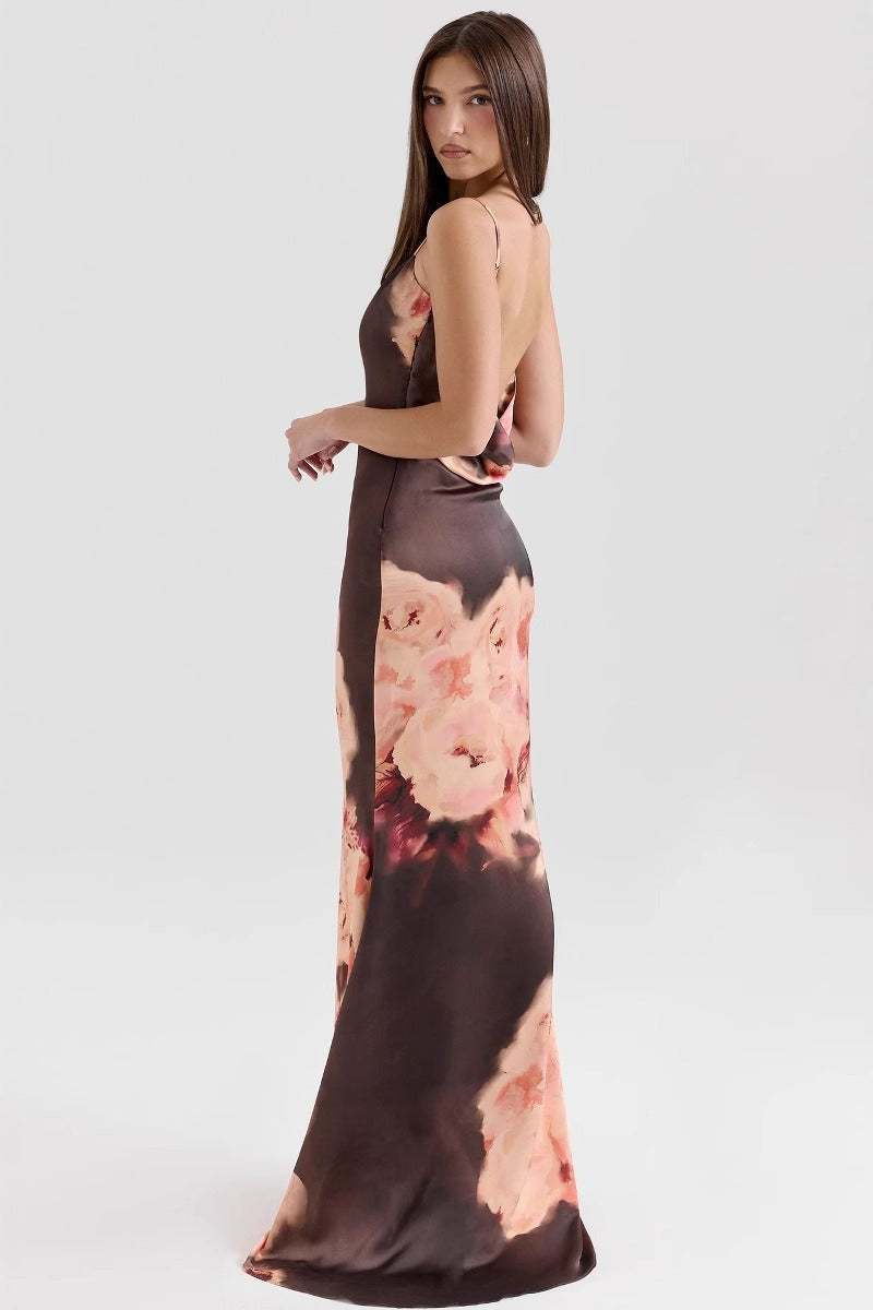Floral Spaghetti Strap V-Neck Backless Waist Tie Maxi Dress image 4