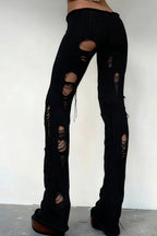 Solid Cutout Distressed Slim Edgy Pants image 8