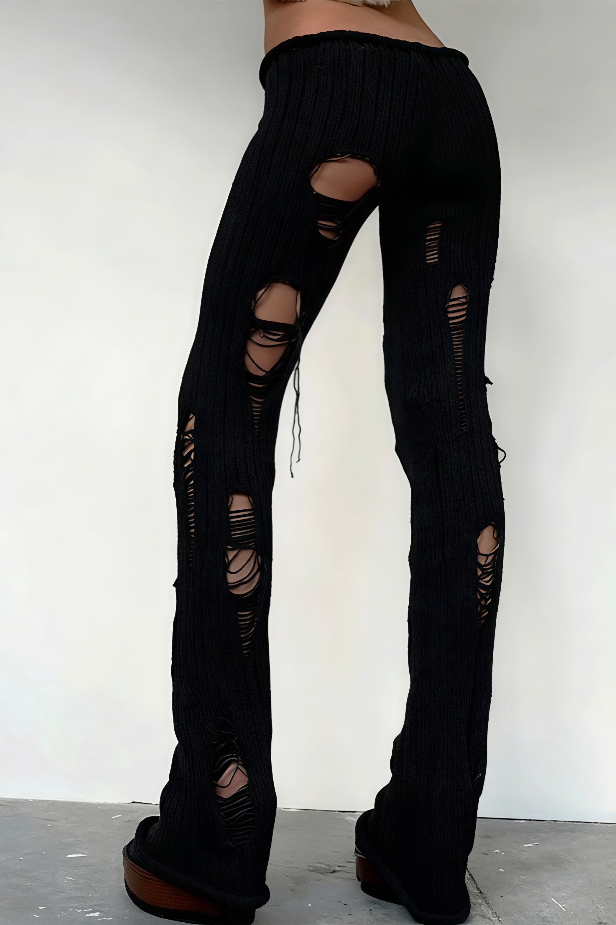 Solid Cutout Distressed Slim Edgy Pants image 8