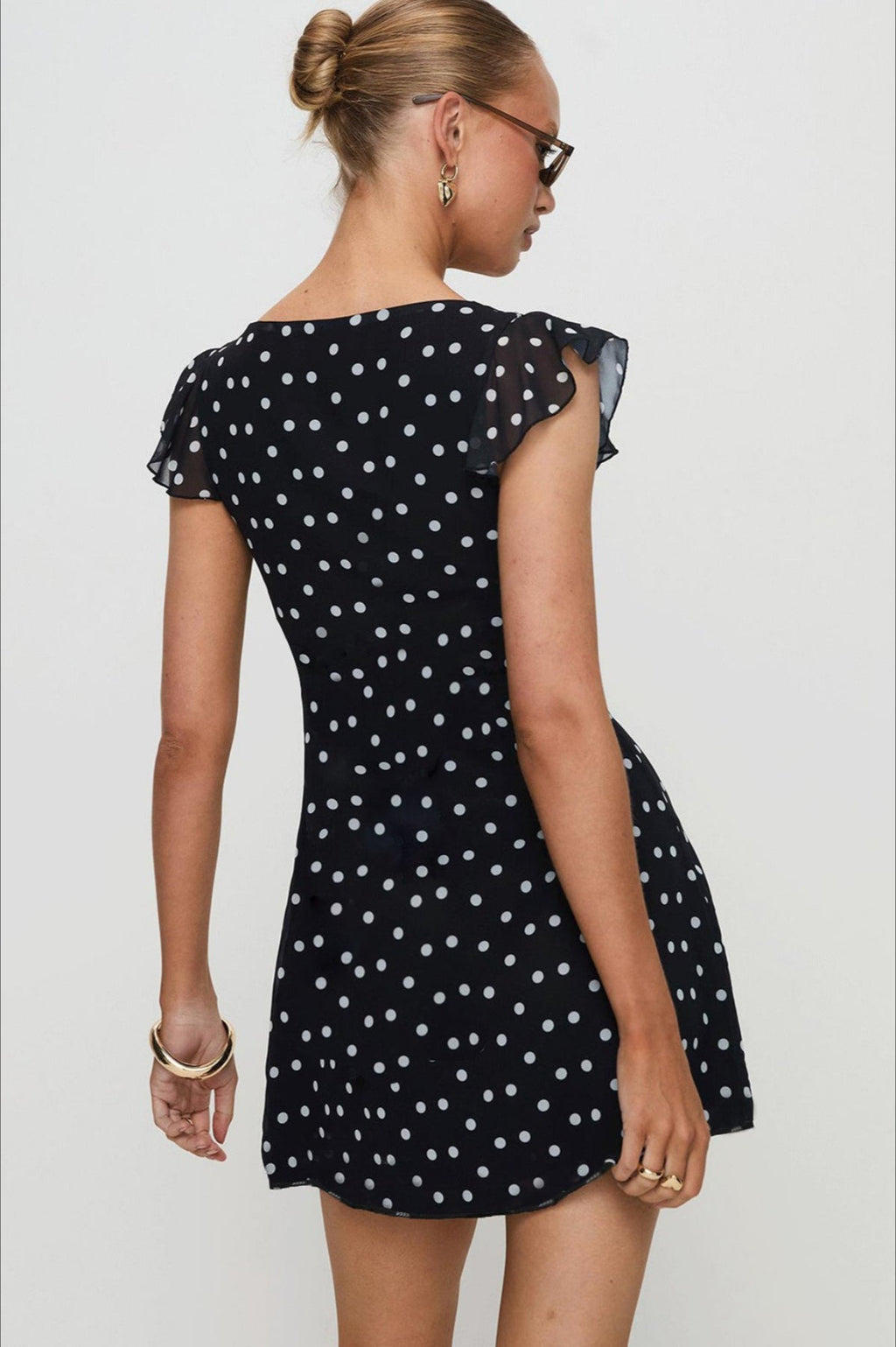 Polka Dot Mesh A-Line Mini Dress image 3
