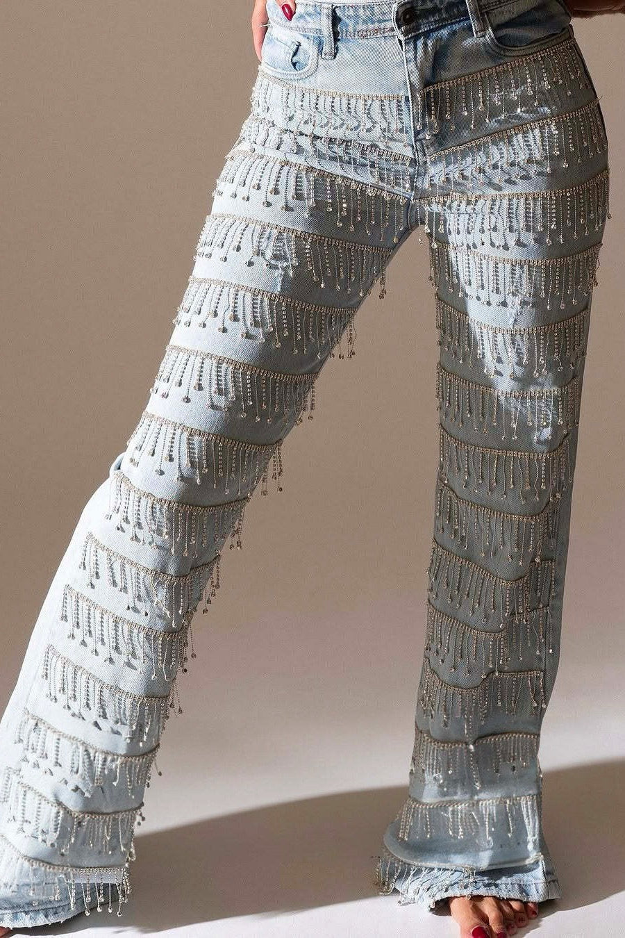 Rhinestone Tassel Straight Leg Jeans image 1