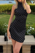Polka Dot Halter Backless Bodycon Mini Dress image 1