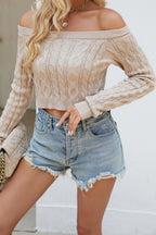 Cable Knit Boat Neck Cropped Knit Top image 5
