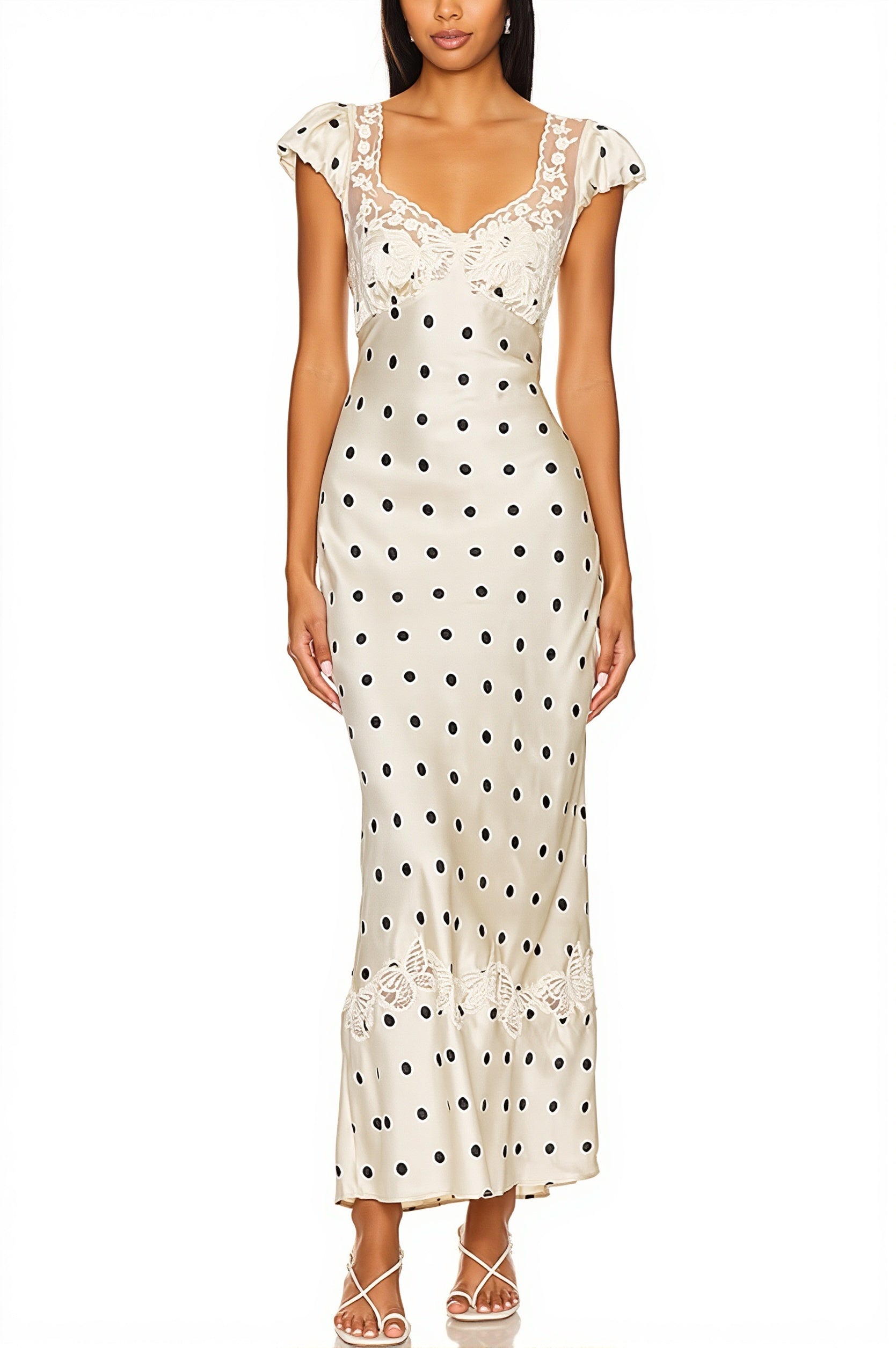 Lace Splice Satin Polka Dot Maxi Dress image 5