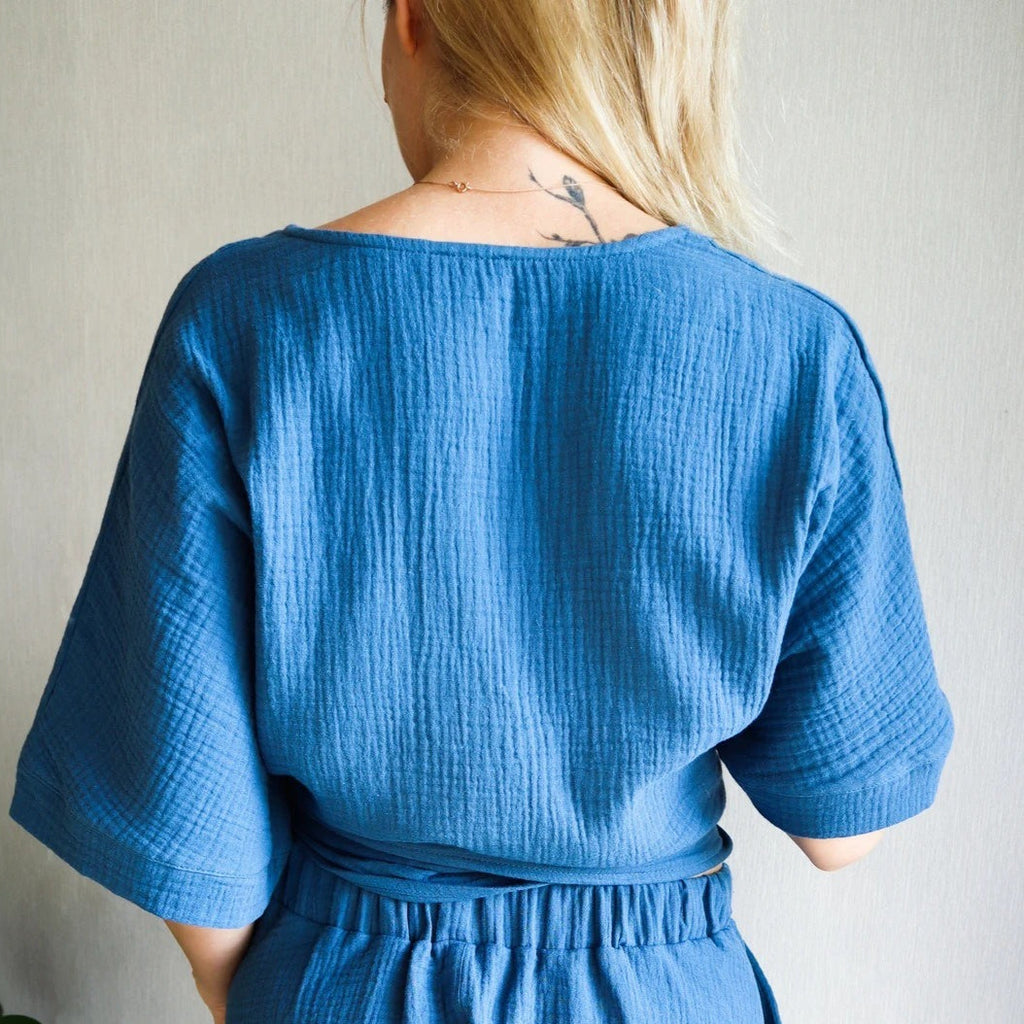 Minimalist Solid Cotton Tie Side Blouse image 6