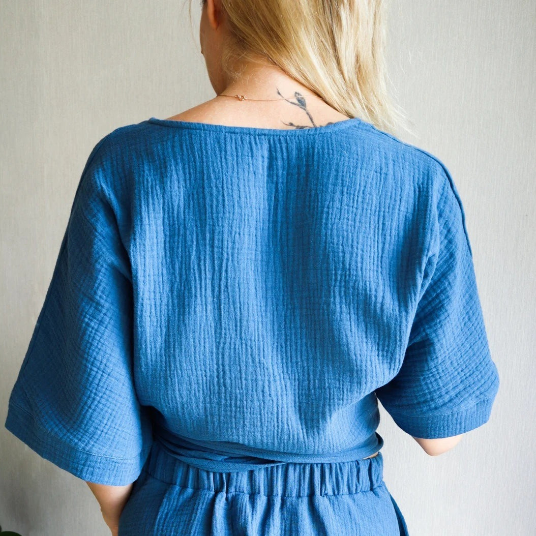 Minimalist Solid Cotton Tie Side Blouse image 6