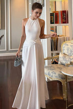 Solid Halter Neck Backless Ruched Maxi Dress image 2