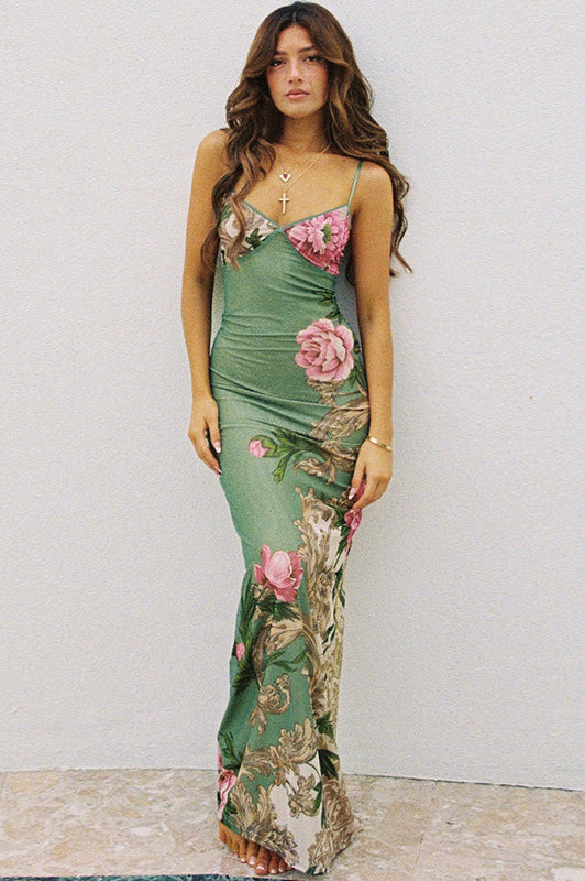 Elegant Spaghetti Strap Maxi Floral Dress image 2