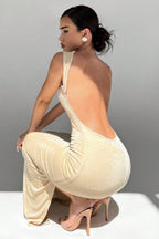 Sleeveless Fitted Backless Split Maxi Dress image 2