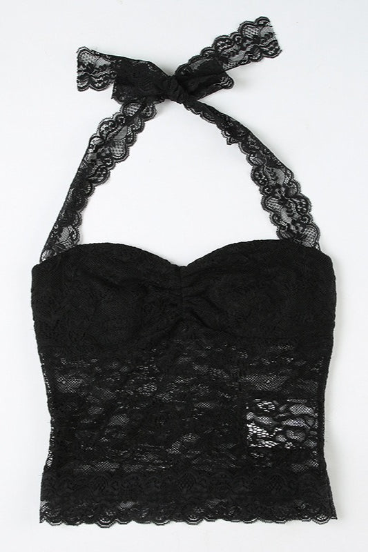 Ruched Tie Lace Sexy Slim Halter Top image 5