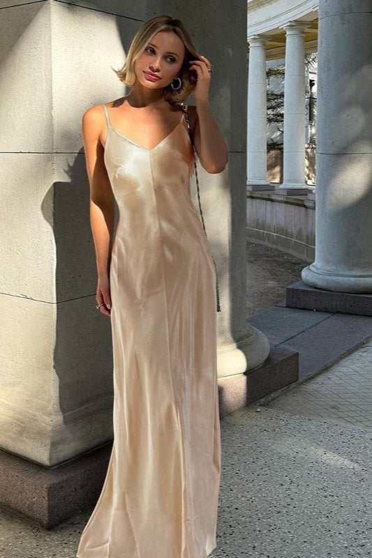 V-Neck Backless Satin Slip Maxi Dress image 1