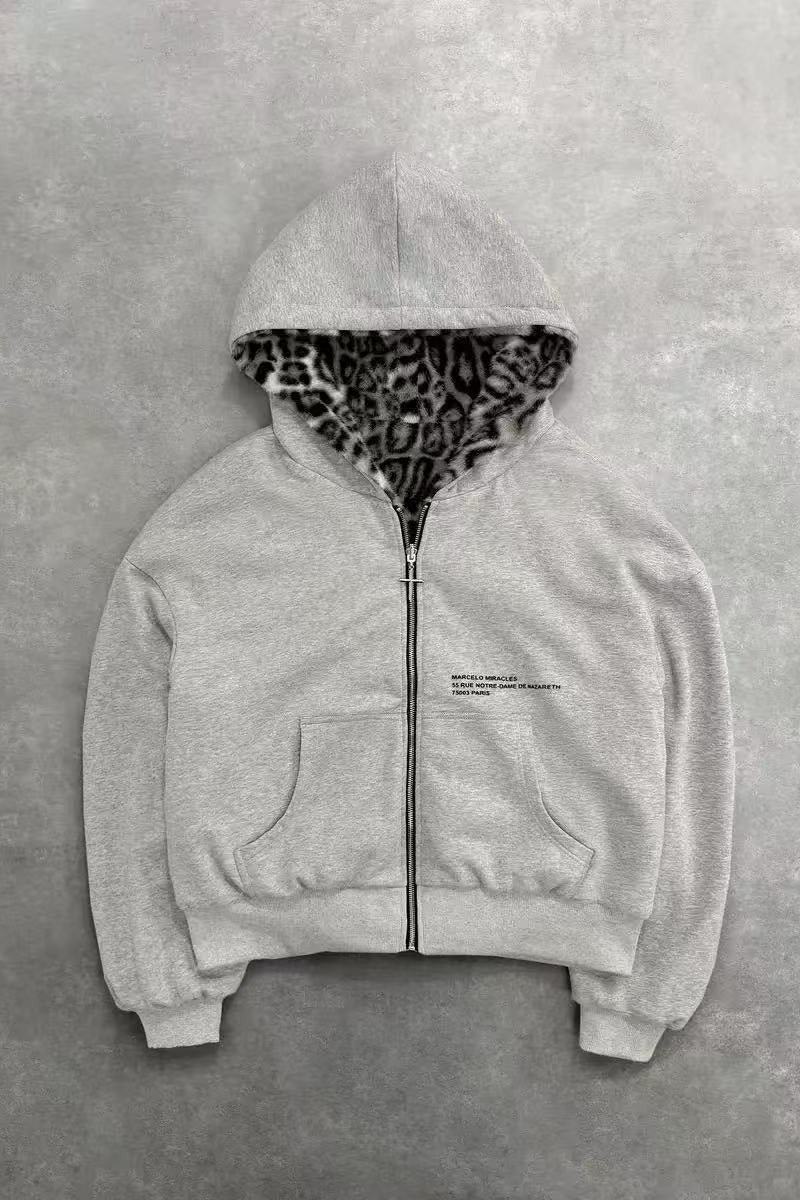Reversible Vintage Leopard Zipper Hoodie image 1