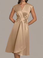 Anais Satin Dress detail view styled for Avrienne