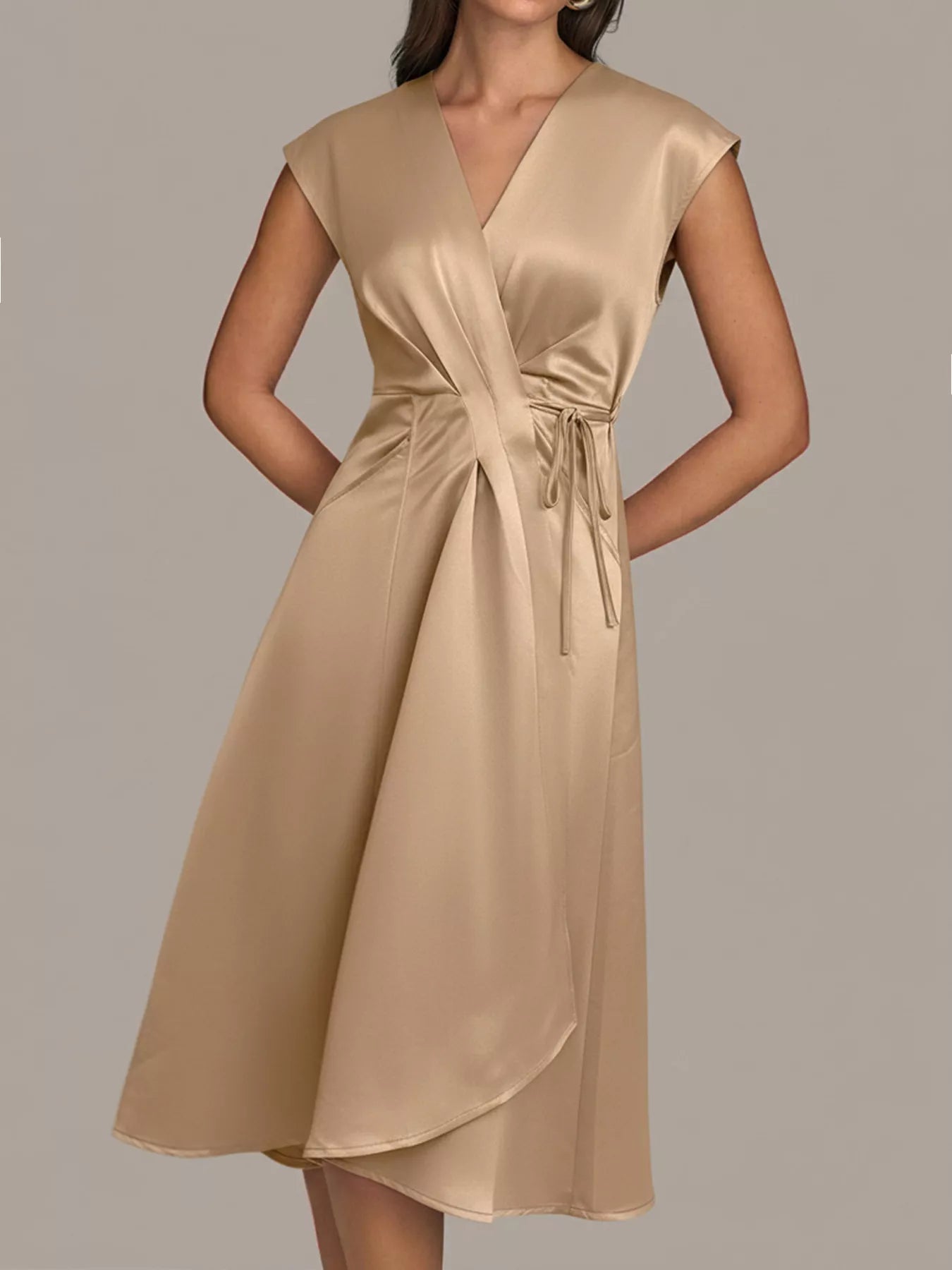 Anais Satin Dress detail view styled for Avrienne