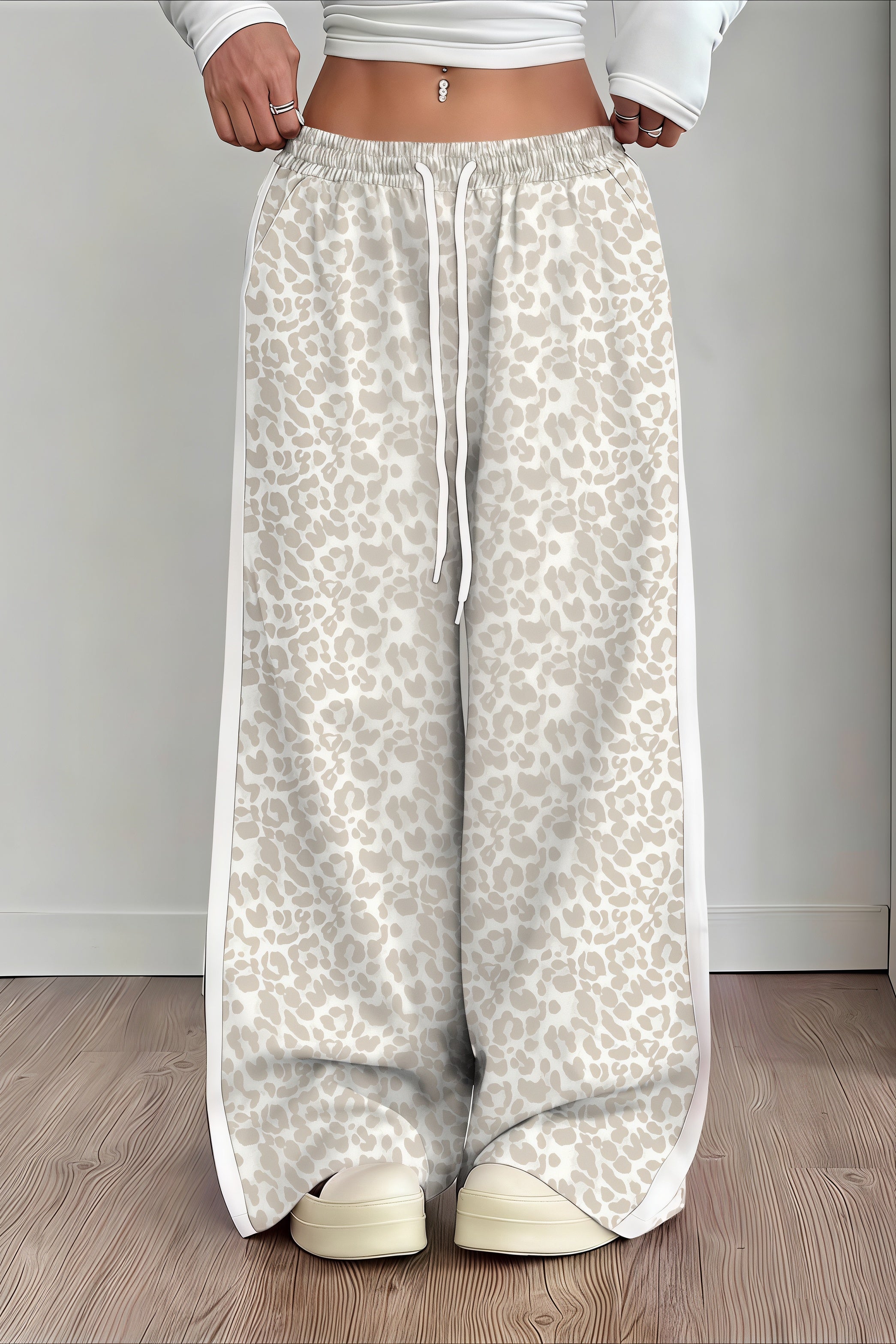Leopard Print Spliced Casual Pants image 4