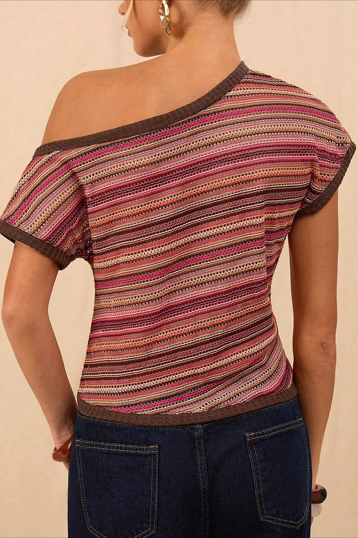 Vintage Color Knit Slim Striped Blouse image 3