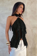 Chic Solid Ruffle Slim Halter Top image 12