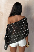 Chiffon Polka Dot Asym Shoulder Blouse image 6