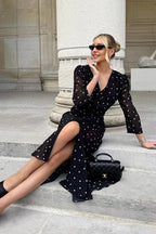 Polka Dot Print V-Neck Long Sleeve Maxi Dress image 3