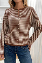 Striped Knit Round Neck Cardigan image 11