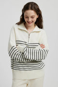High Neck Striped Color Block Zip Pullover Sweater image 1