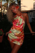 Backless Satin Halter Floral Dress image 4