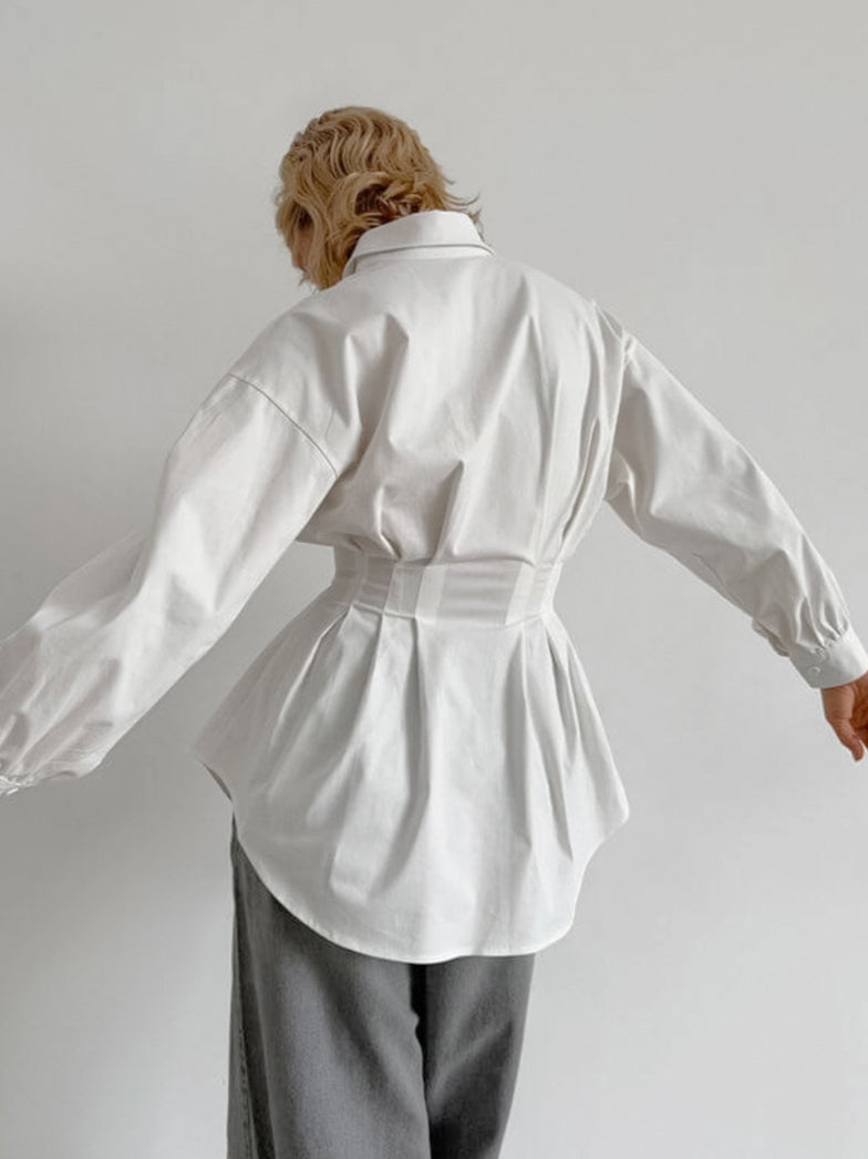 French Chic Long Sleeve Waist-Tied Blouse image 3