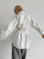 French Chic Long Sleeve Waist-Tied Blouse image 3