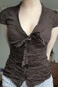 Button Tie Waist Dot Print Blouse image 1